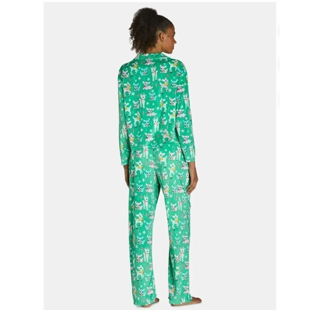 Velour Notch Collar Pajama Top & Pants Lounge Sleep 2, 2-Piece Sets Size M